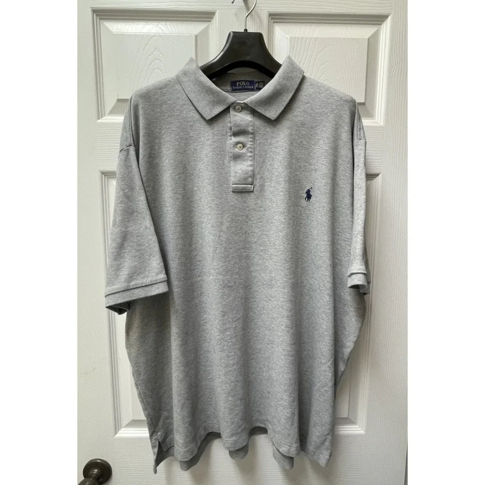 Polo Ralph Lauren Men's‎ 3XL Gray Polo Navy Embroidered Pony Preppy Classic - Picture 2 of 12
